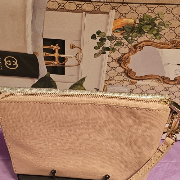 Tory Burch Rose Gold Saffiano Leather Colorblock Metallic Wristlet - Picture 6 of 17